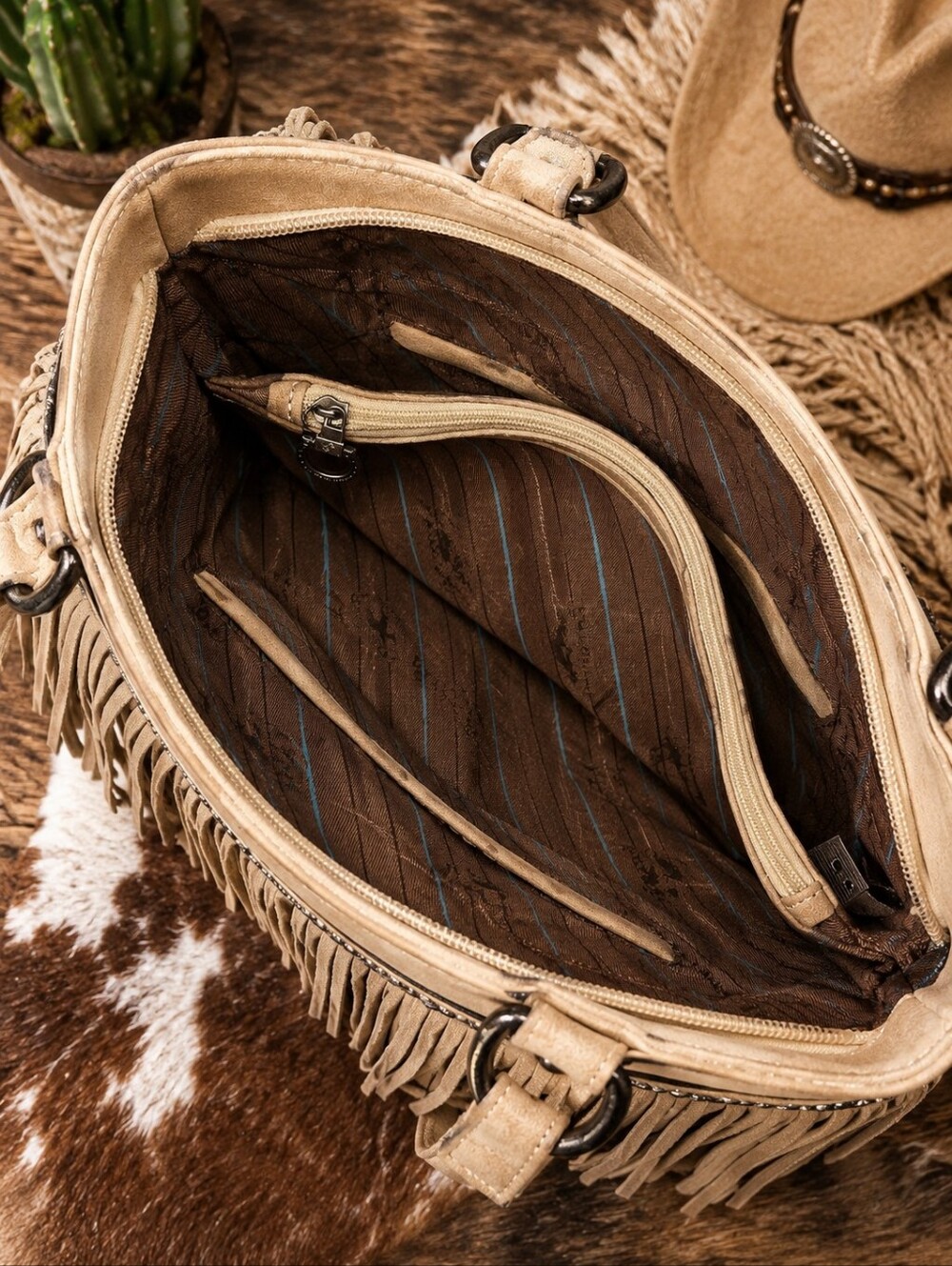 NWT Montana West Fringe Concealed Carry Tote Bag Western Purse Tan Boho - Picture 3 of 6